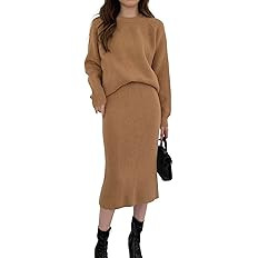 chouyatou Women's Two Piece Sweater Skirt Sets Knit Sweater Top Bodycon Skirt 2 Piece Outfits | Amazon (US)