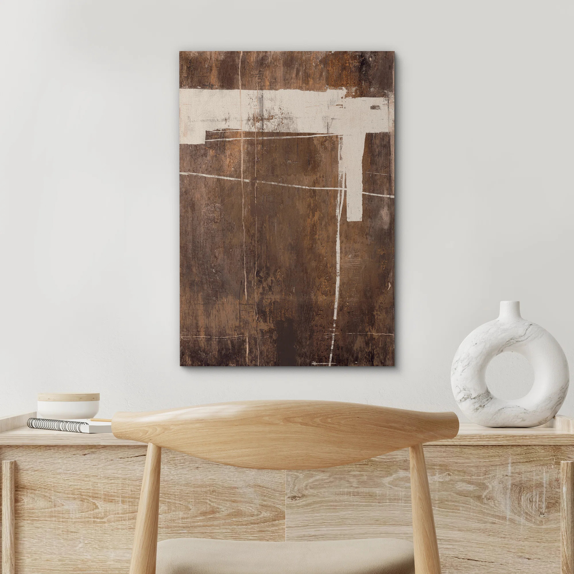 IDEA4WALL Mid Century Shape Dark Brown Neutral Abstract Shapes Large Rustic Framed Art Decor Mini... | Wayfair North America