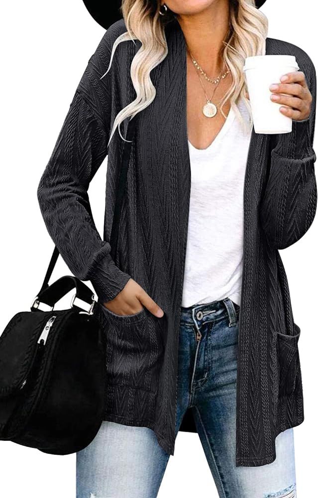 Kikula Women's Long Sleeve Cardigans Lightweight Casual Cable Knit Open Front Sweaters with Pocke... | Amazon (US)