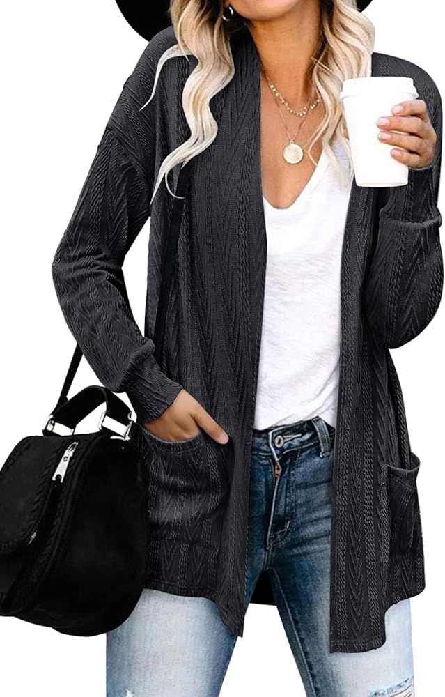 Kikula Women's Long Sleeve Cardigans Lightweight Casual Cable Knit Open Front Sweaters with Pocke... | Amazon (US)