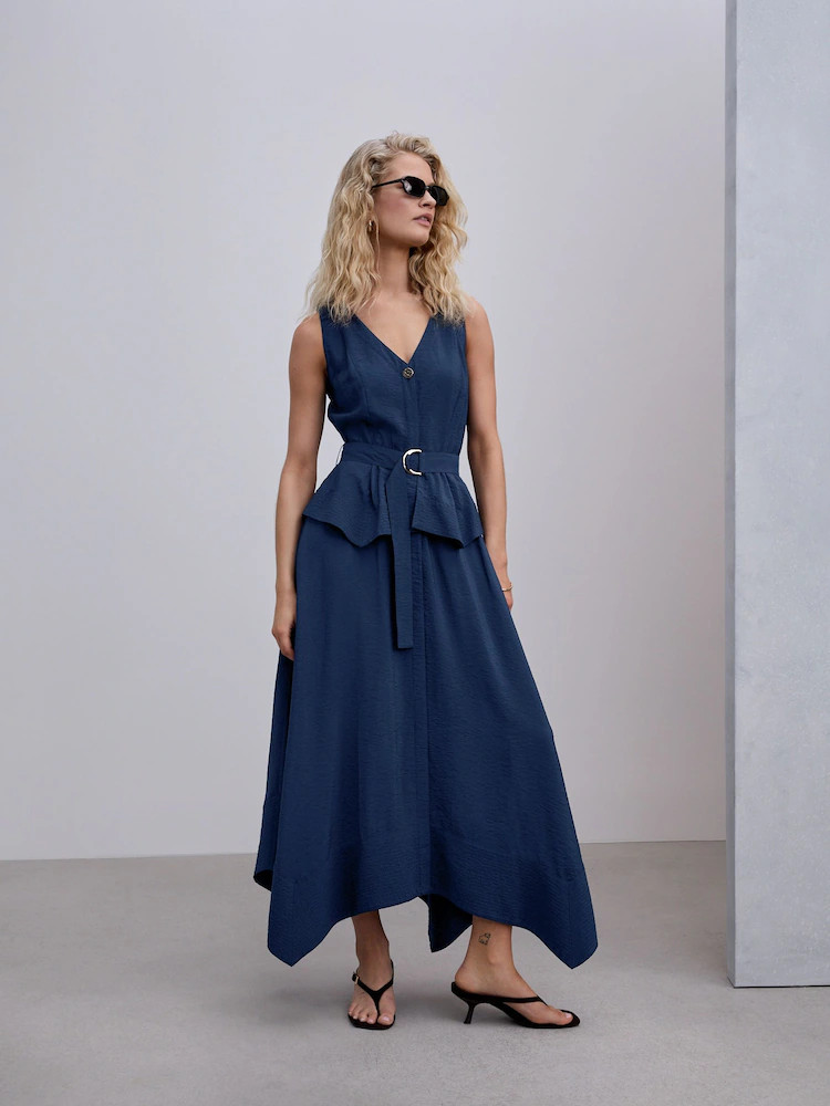 Blau - V-Neck 2 in 1 Hanky Hem Midi Dress | Next EU