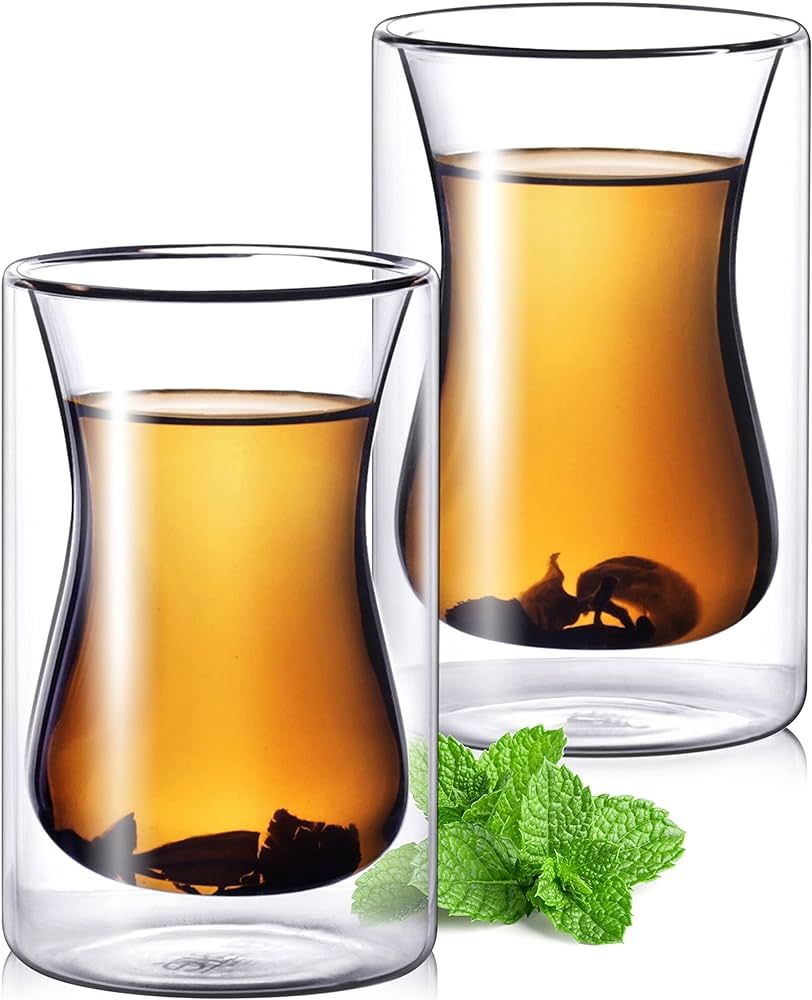 6 oz Turkish Tea Cups - Set Of 2 - Double Walled Clear Glass Cup - Small Coffee Mug - Cafe Latte ... | Amazon (US)