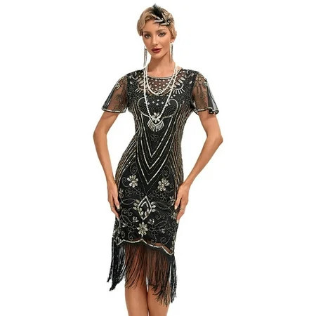 IDOPIP 1920s Flapper Dresses for Women Great Gatsby Dresses Sequin Fringed Roaring 20s Cocktail Dress | Walmart (US)