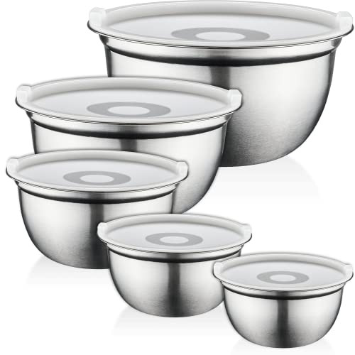 FineDine 5 Deep Nesting Mixing Bowls with Lids for Kitchen Storage, Cooking Food, Baking, Breadin... | Amazon (US)