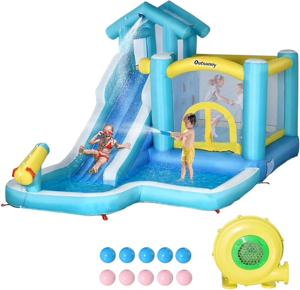 Outsunny 5-in-1 Kids Inflatable Bounce House Jumping Castle with Slide, Climbing Wall, Trampoline... | Amazon (US)