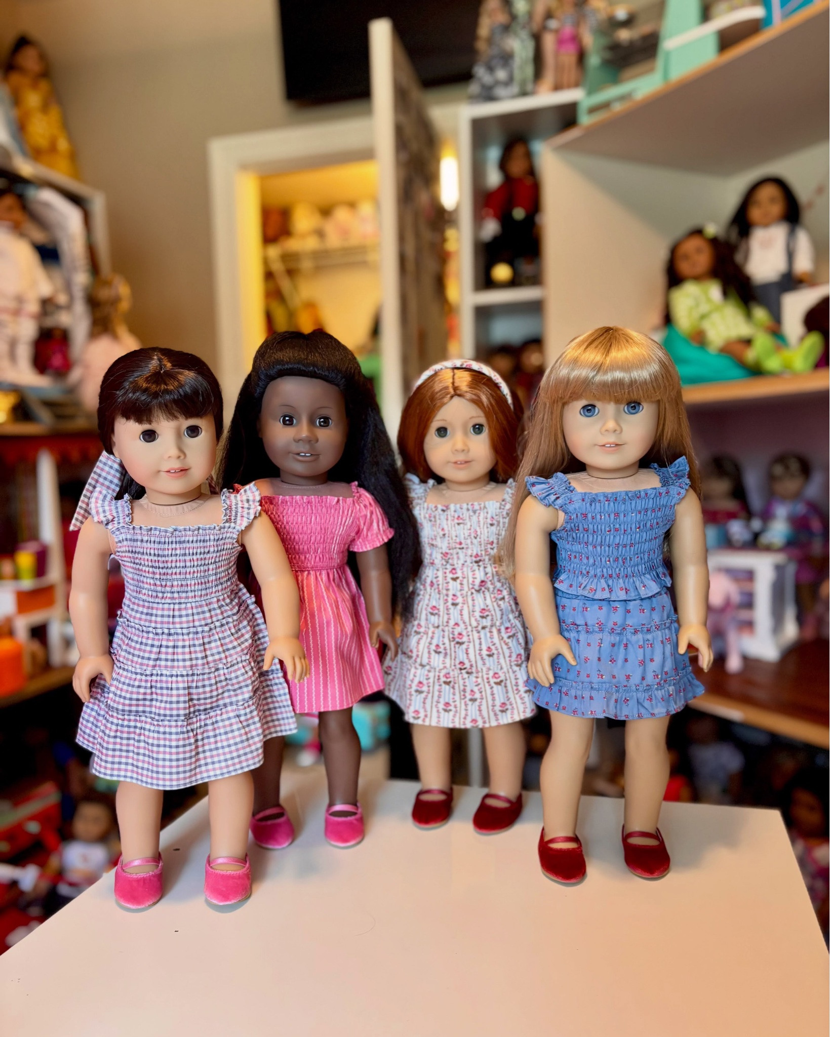 I recently put lookalike truly me dolls to the historical characters in the @americangirlbrand  X @hillhouse collab! I thought that this would be a fun summer afternoon activity and it truly was! 💖 What dolls in your collection would you put the Hillhouse dresses on?👗🎀 
P.S. I posted a unboxing video on my YouTube channel over these outfits, link is in bio to check it out!✨ 

#agig #americangirlbrand #americangirldolls #historicalcharacters #trulyme @mattel