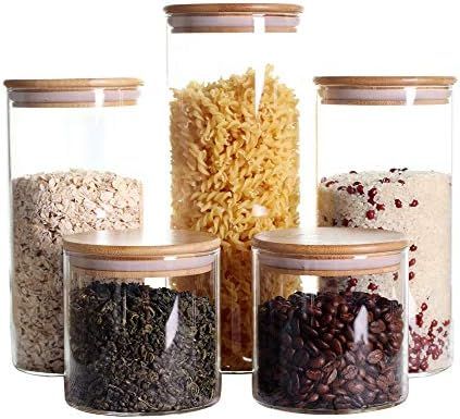 Stackable Kitchen Canisters Set, Pack of 5 Clear Glass Food Storage Jars Containers with Airtight... | Amazon (US)