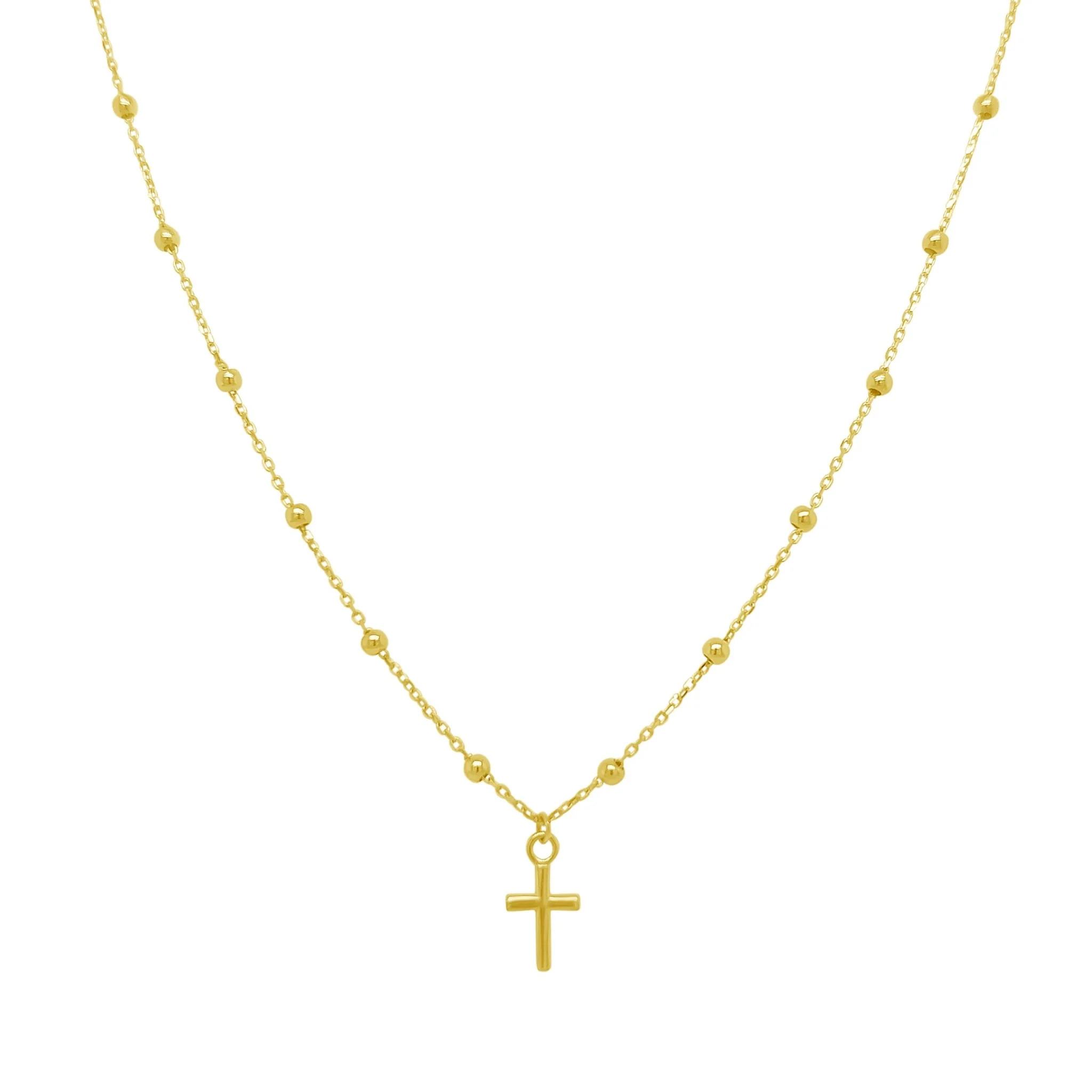 Petite Gold Cross Bead Necklace | LINDSEY LEIGH JEWELRY