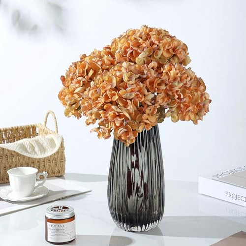 Fall Artificial Dried Hydrangea Flowers, Vintage Dried Look, Fall Faux Flowers, Single Stem (Orange, 4pcs) | Amazon (US)