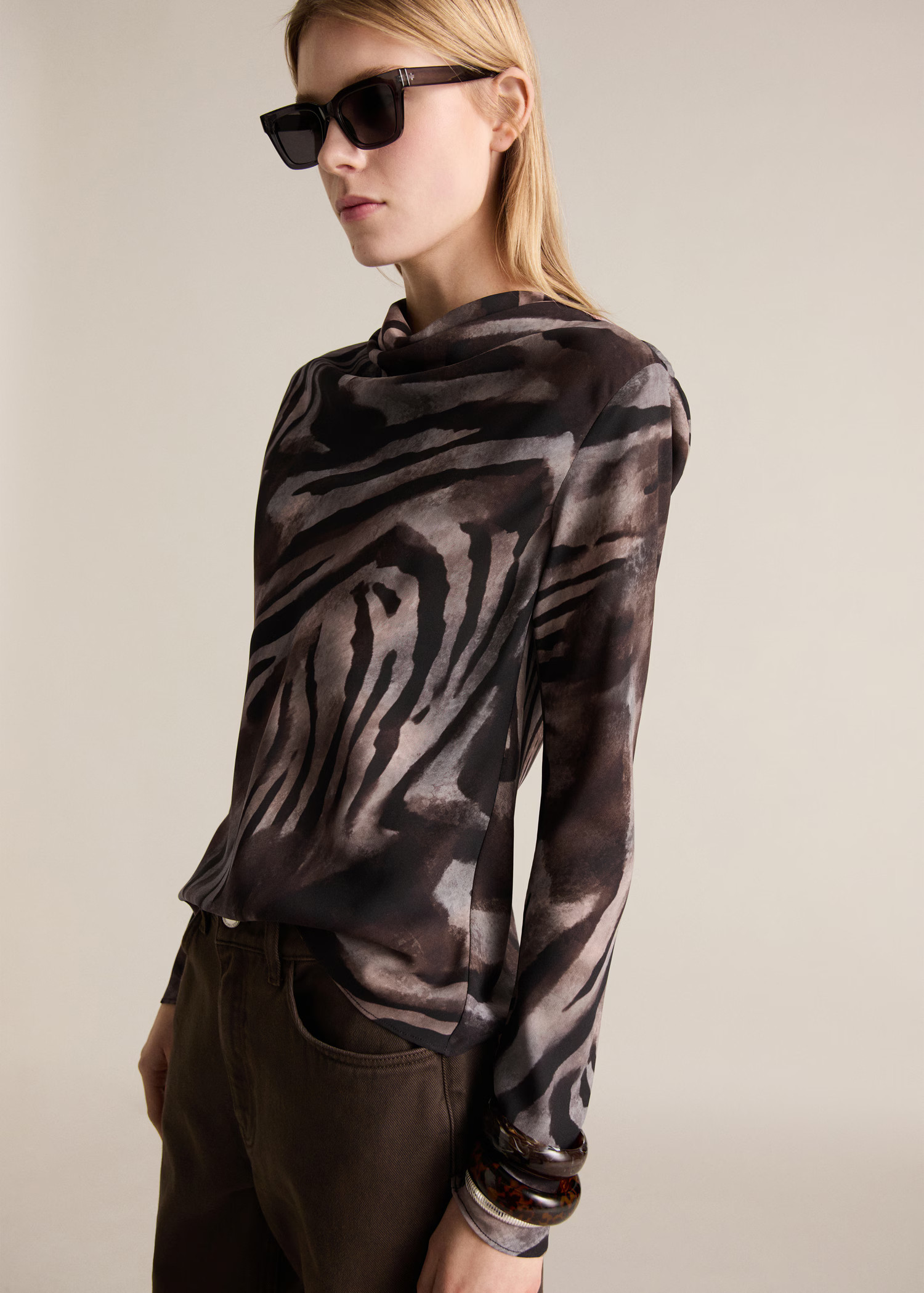 Animal-print satin blouse - Women | MANGO USA | Mango (US/MX/AU)