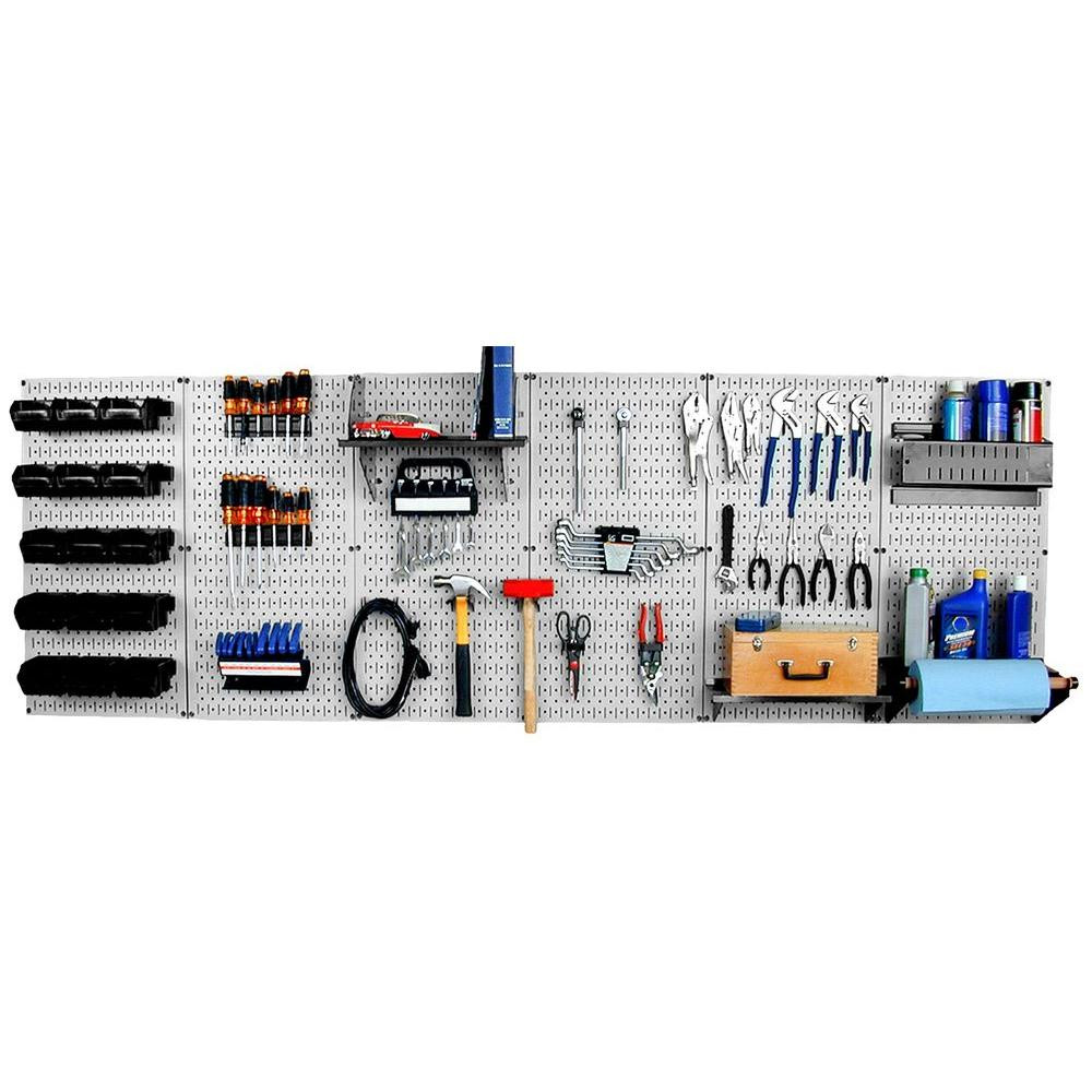 Wall Control 32 in. x 96 in. Metal Pegboard Master Workbench Tool Organizer with Gray Pegboard and B | The Home Depot
