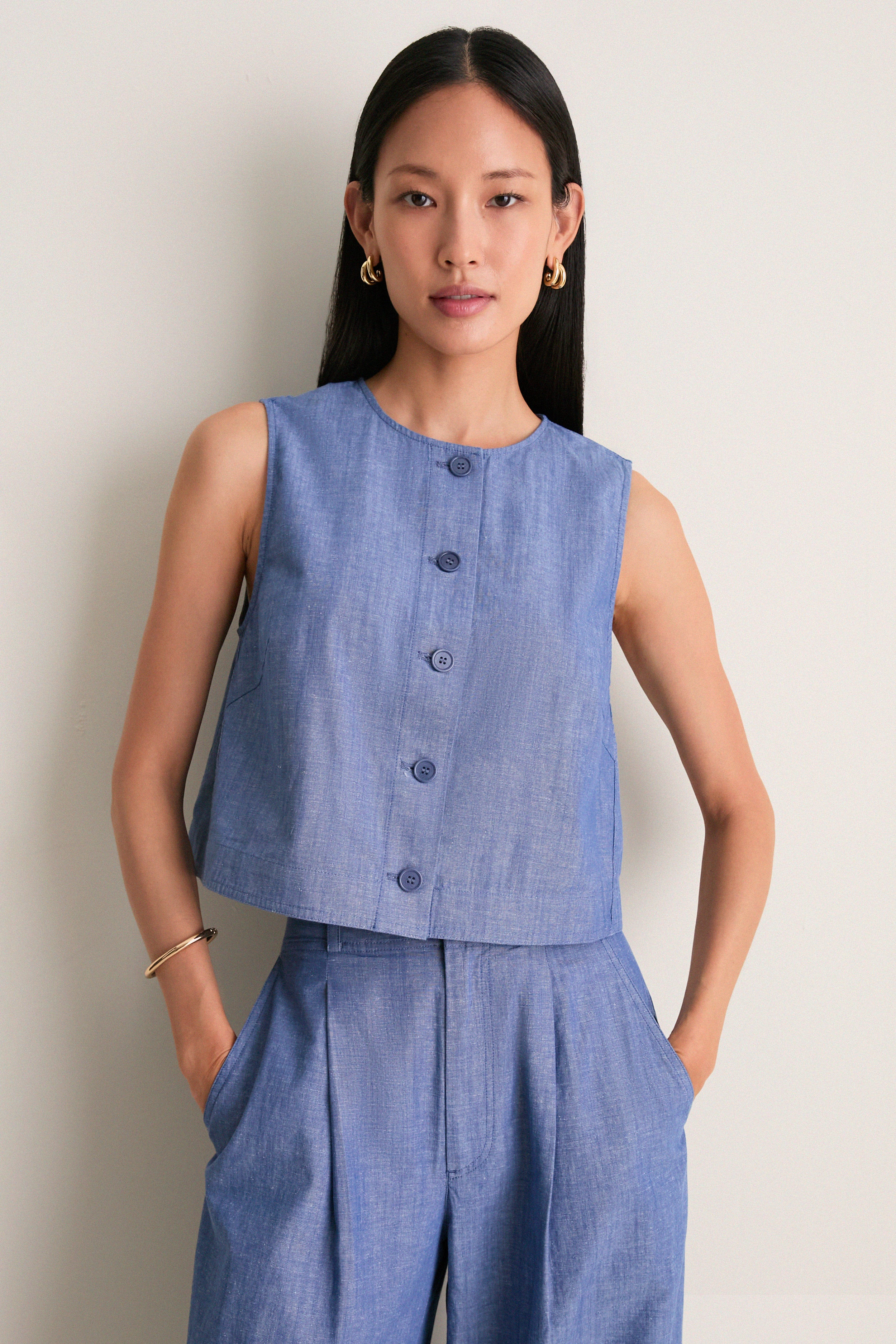 Chambray Godet Tank | Tuckernuck (US)