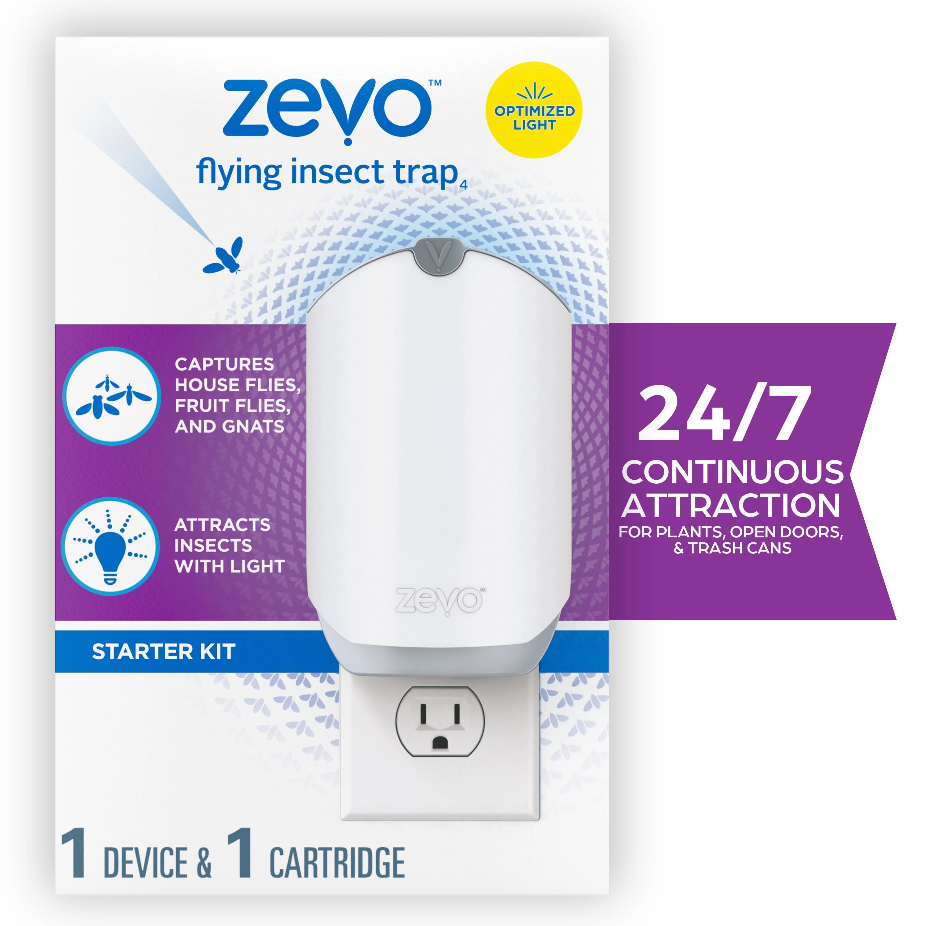 Zevo Flying Insect Fly Trap (1 Device + Refill) Featuring Blue And UV Light To Attract Flying Ins... | Walmart (US)