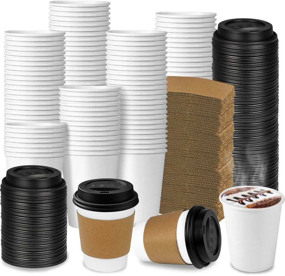 Ginkgo 100-Pack 8 oz Thickened Disposable Coffee Cups with Lids and Sleeves, To Go Cups for Hot B... | Amazon (US)