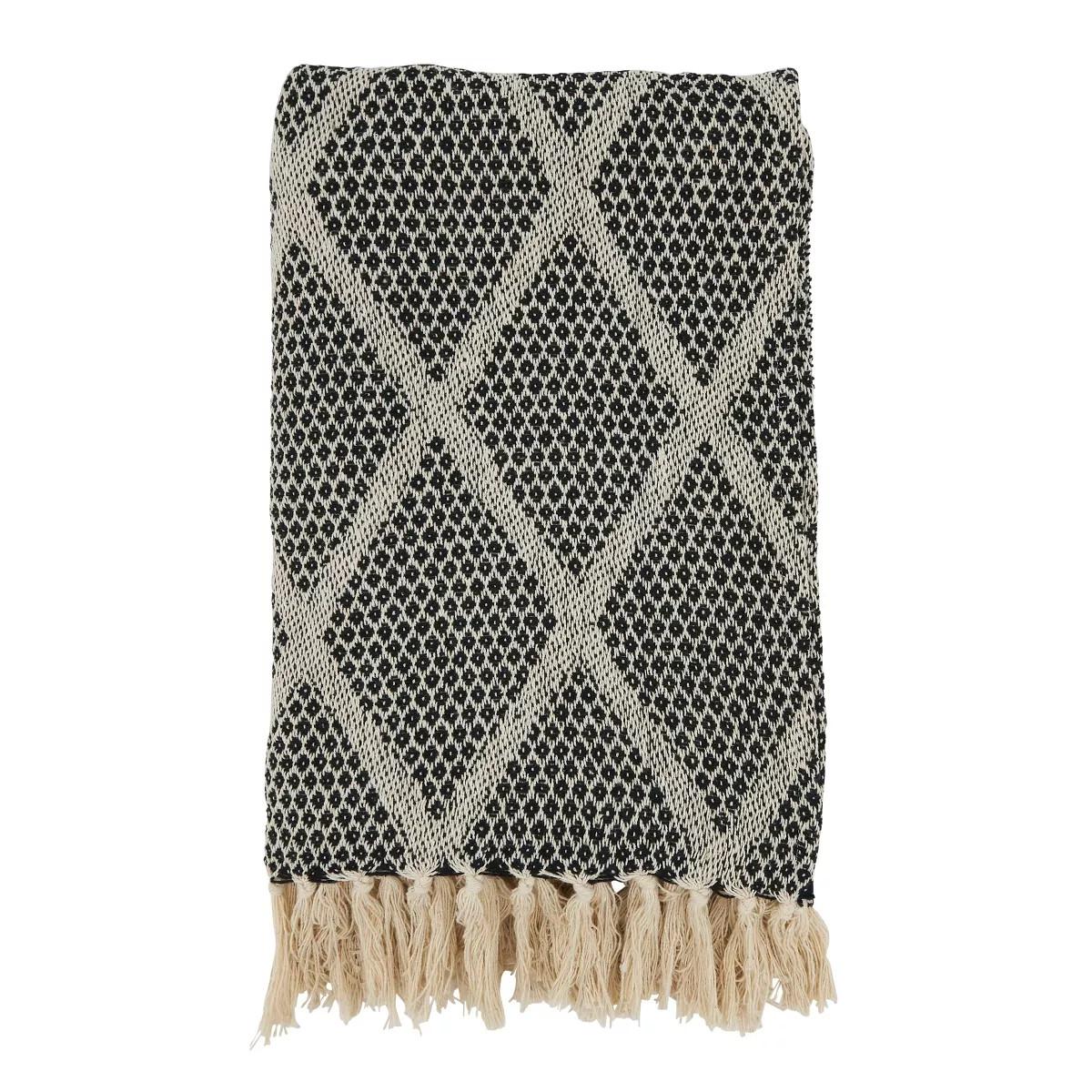 Saro Lifestyle Diamond-Patterned Knit Fringed Throw, Black, 50"x60" | Target