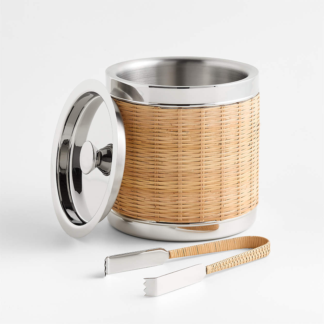 Amici Wicker Ice Bucket with Tongs + Reviews | Crate & Barrel | Crate & Barrel
