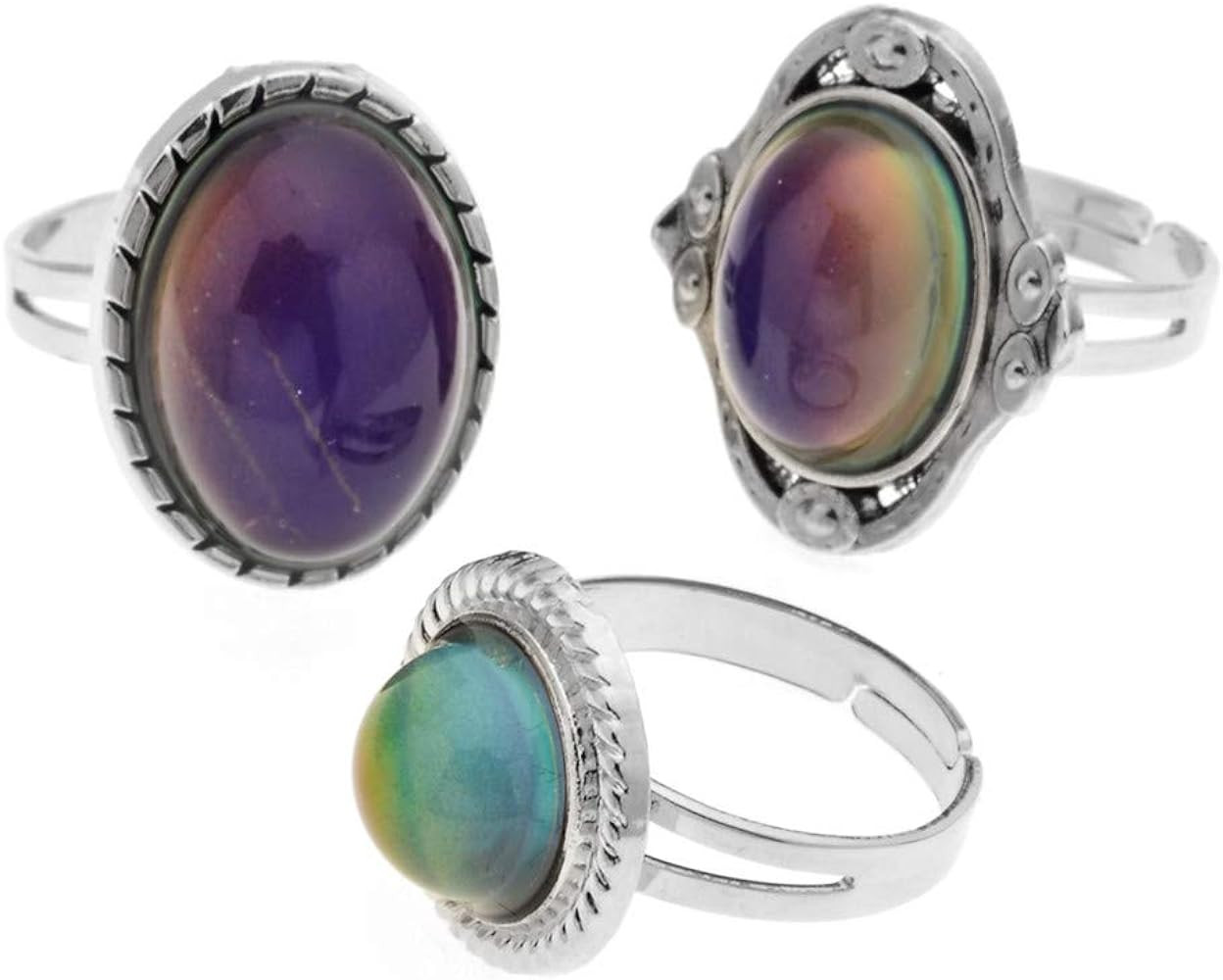 LUBINGSHINE 3Pcs Mood Ring Adjustable Size Original Oval Color Changing Ring Set Ring Jewelry | Amazon (US)