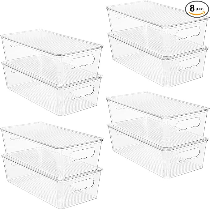 Vtopmart 8pcs Clear Organizers and Storage Bins with Lids, Stackable Plastic Storage Containers w... | Amazon (US)