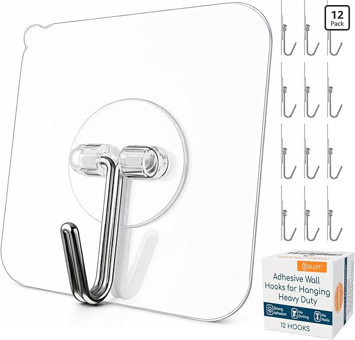 GLUIT Adhesive Wall Hooks for Hanging Heavy Duty 22 lbs Hooks for Walls No Drill, Towel Sticky Cl... | Amazon (US)