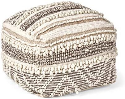 Great Deal Furniture Annabelle Contemporary Wool and Cotton Pouf Ottoman, Natural and White | Amazon (US)