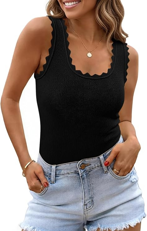 Saodimallsu Womens Ribbed Knit Tank Top Summer Sleeveless Square Neck Casual Basic Slimming Sweat... | Amazon (US)