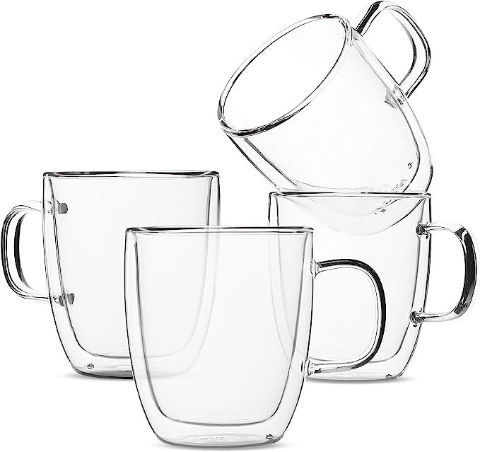 BTaT- Double Wall Glass Cups, Set of 4 (8 oz, 240 ml), Tea Cups, Glass Coffee Mugs, Cappuccino Cu... | Amazon (US)