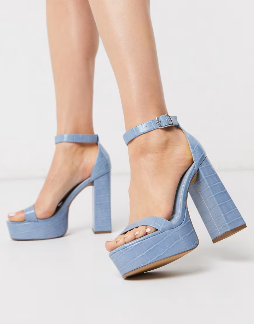 Sandalias de tacón cuadrado azules con plataforma Noon de ASOS DESIGN | ASOS (Global)