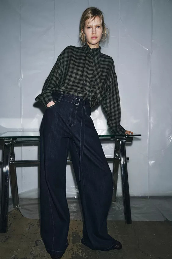 ZW COLLECTION WIDE-LEG HIGH-WAIST BELTED JEANS | Zara UK