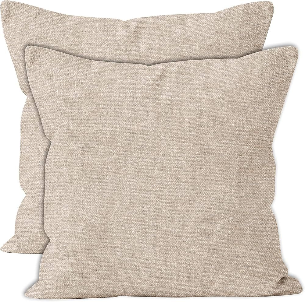 Encasa Homes Chenille Throw Pillow Covers 2 pcs Set - Sand- 18 x 18 inch / 45 x 45 cm Textured So... | Amazon (US)