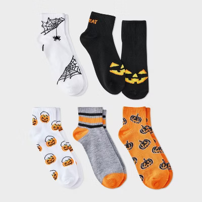 Women's 5pk Trick - or - Treat Ribbed Halloween Ankle Socks - Hyde and EEK! Boutique™ Black/White/Orange 4 - 10 | Target