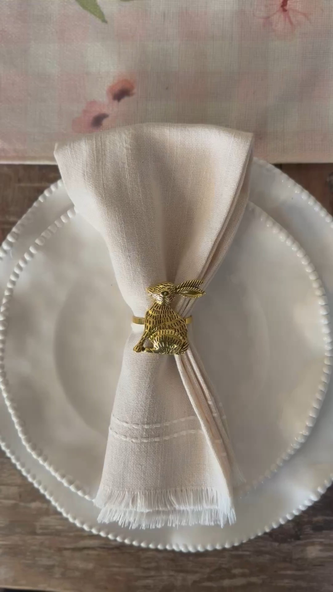 Easter tablescape idea. Easter table runner on sale under $6 today only! Easter bunny napkin rings. Easter place setting. Easter table setting. 🐰💗 

#LTKHome #LTKParties #LTKSeasonal