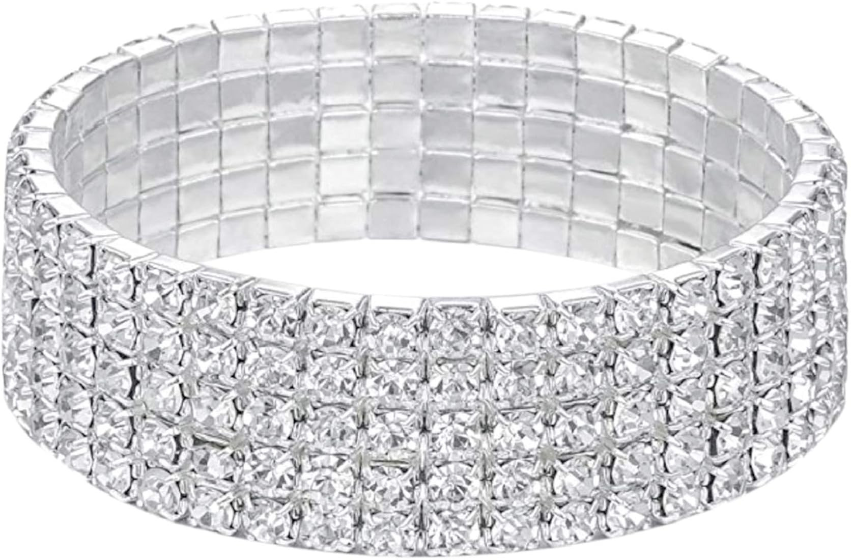Harlorki Girl's 5 Rows Shiny Rhinestone Elastic Stretch Bracelet Sparkling Bridal Bangle Wrist Ba... | Amazon (US)