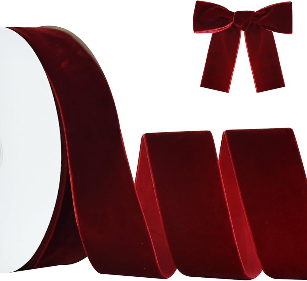 TONIFUL Burgundy Velvet Ribbon 2 Inch x 25yds, Vintage Velvet Wide Ribbons, for Christmas Wreath ... | Amazon (US)