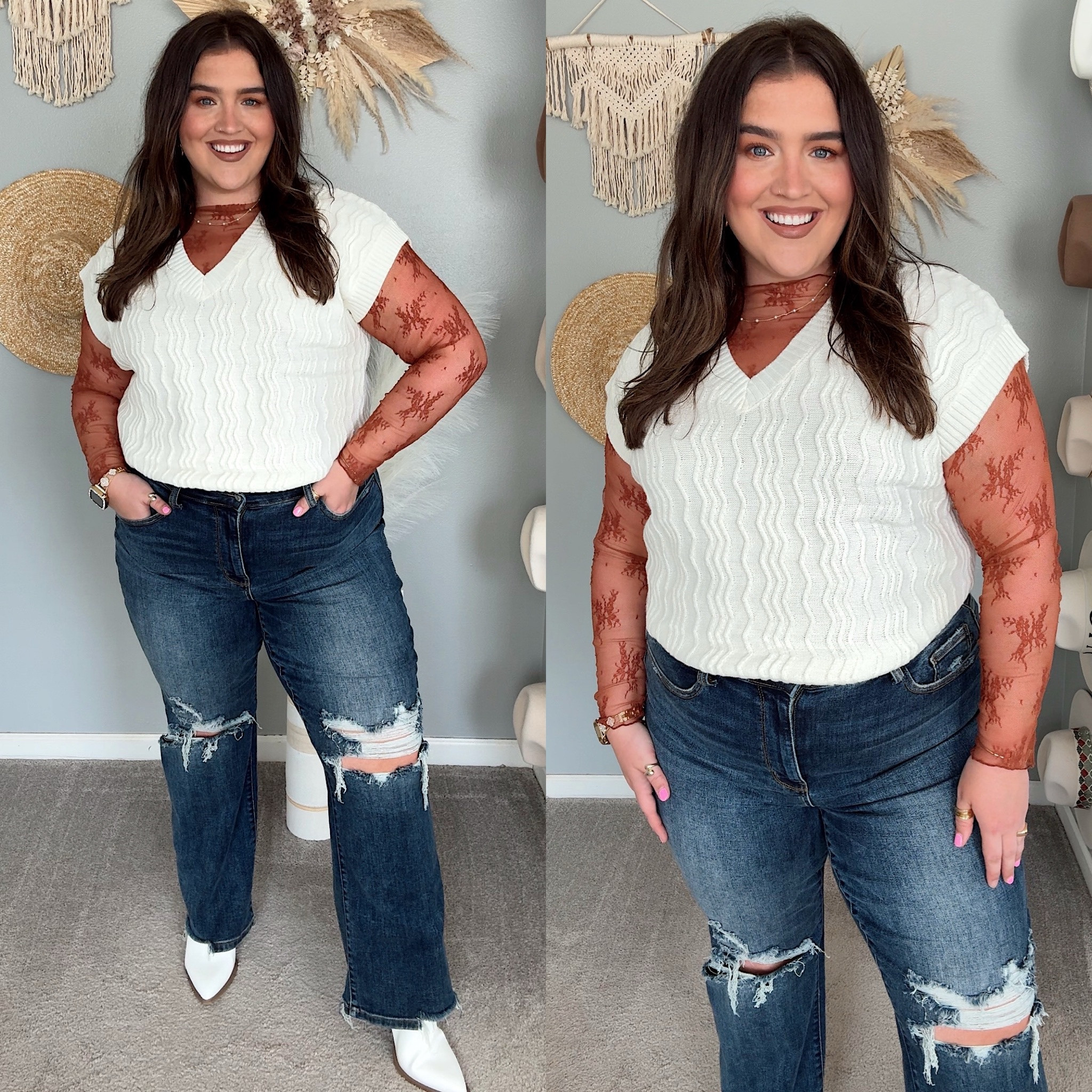 Amazon Fall outfit inspo 🍂 Sweater vest, mesh long sleeve layering top, denim jeans, white boots
Casual everyday outfit, great for pumpkin patch, apple orchard or any other Fall festivity
Tops are size XL
Jeans 16 

#LTKStyleTip #LTKPlusSize #LTKSeasonal