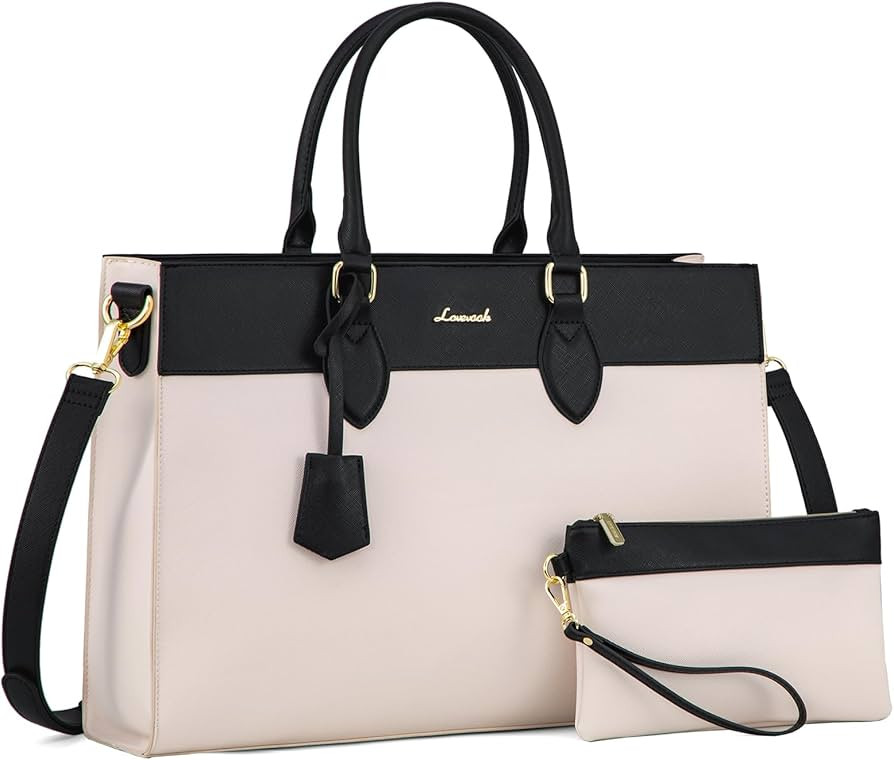 LOVEVOOK Laptop Bag for Women, 15.6 inch Laptop Tote Work Bag Purse, Large Waterproof Leather Com... | Amazon (US)