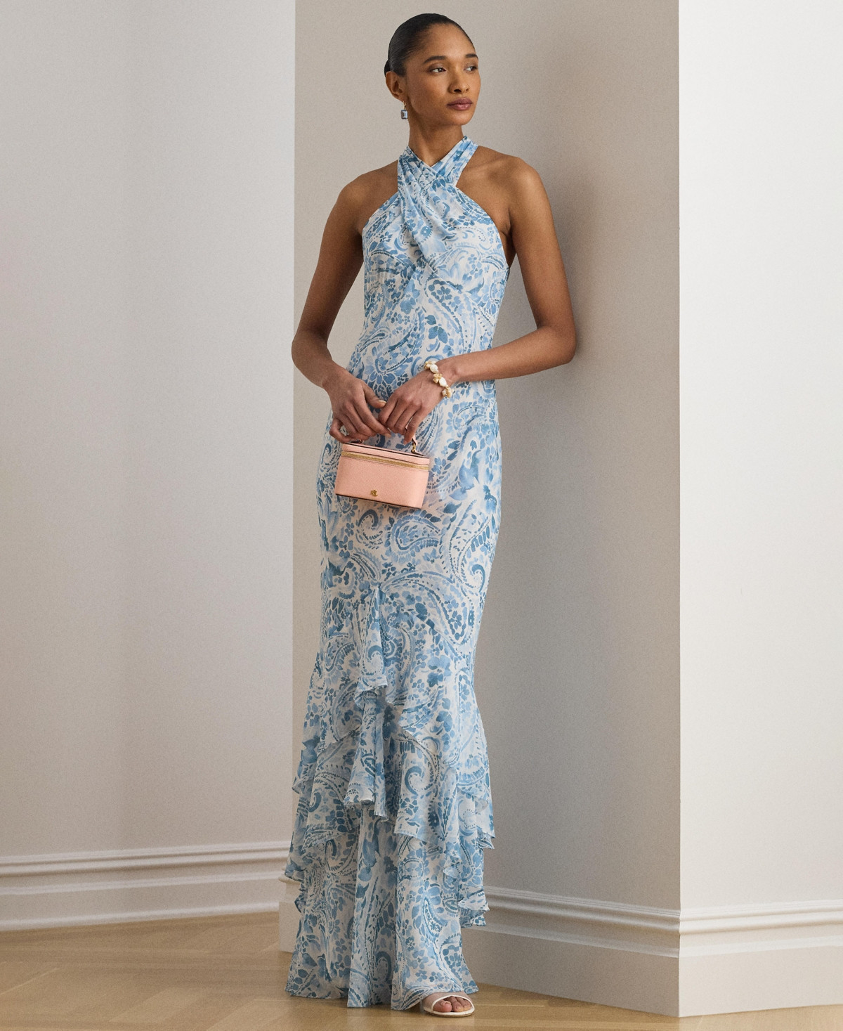 Lauren Ralph Lauren Women's Paisley-Print Halter Neck Maxi Dress - WHITE/BLUE | Macy's