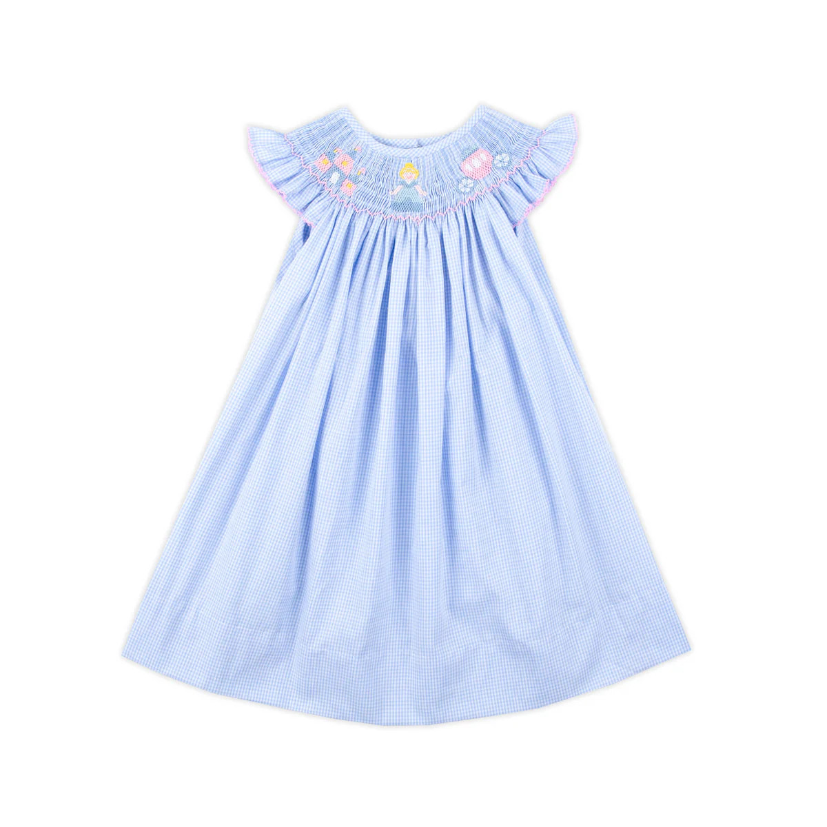 Princess Light Blue Gingham Smocked Angel Sleeve Dress | Classic Whimsy