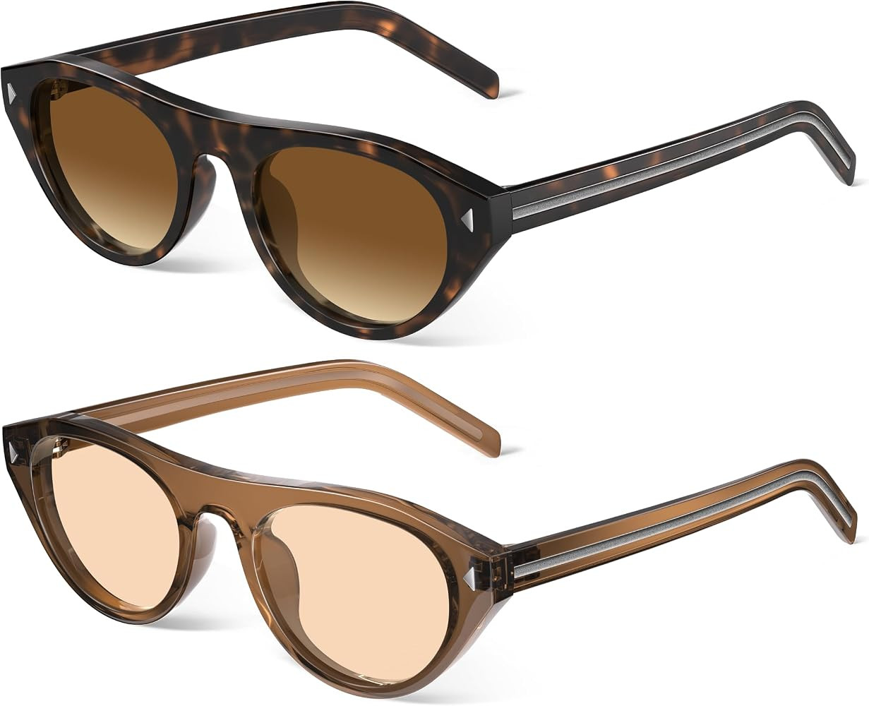 Retro Oval Cat Eye Sunglasses for Women - Trendy Y2K 90s Vintage Designer Sun Glasses for Driving... | Amazon (US)