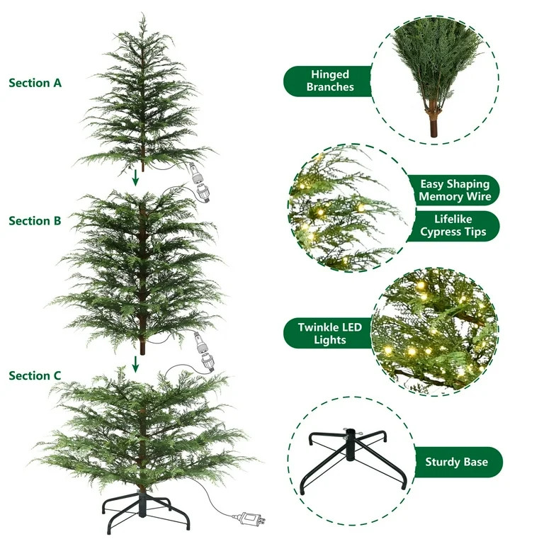 My Texas Home 7.5 ft Pre-Lit Cypress Artificial Christmas Tree with 500 Twinkle LED Lights and St... | Walmart (US)