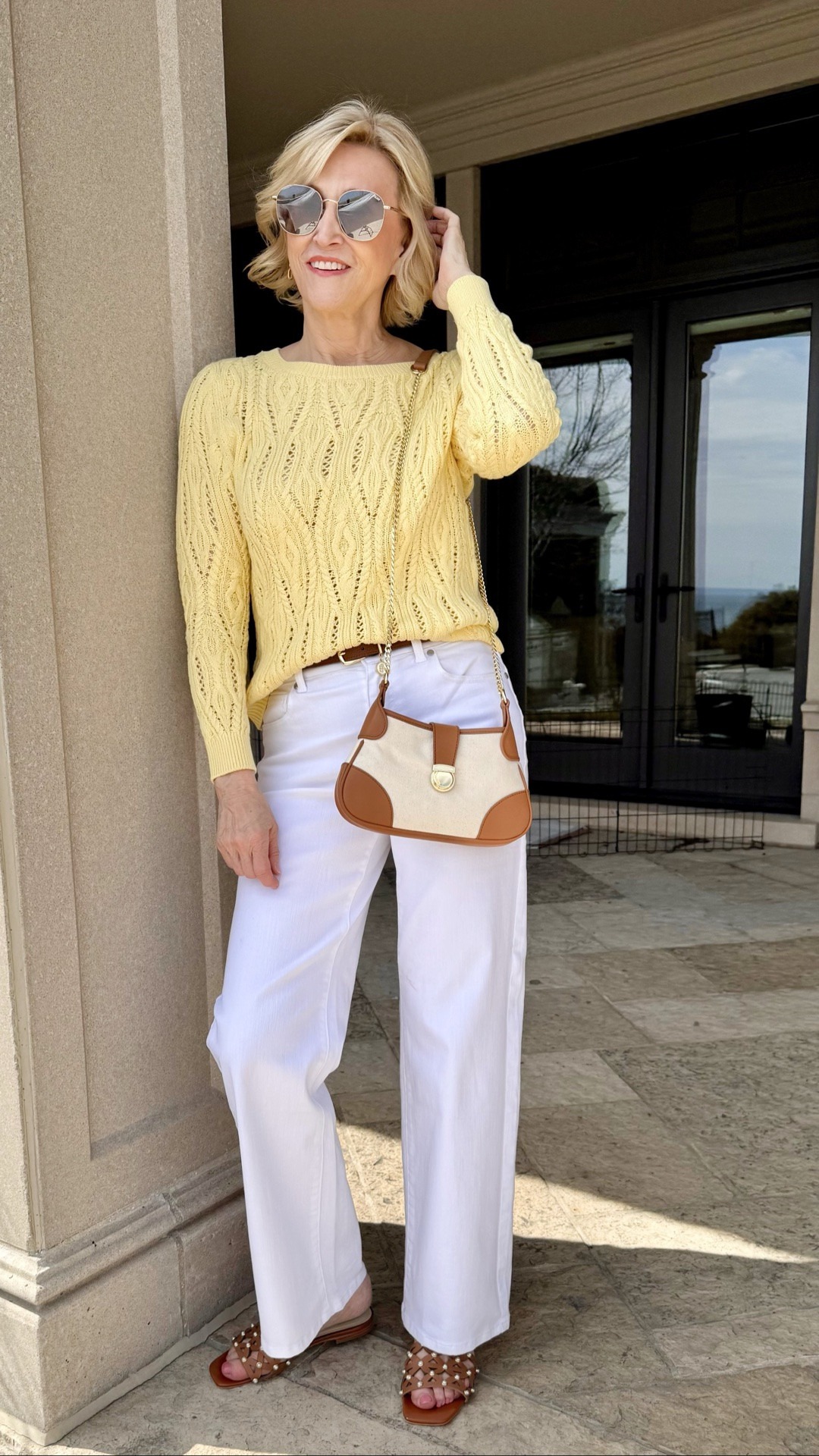 This outfit just feels like sunshine ☀️ The open knit yellow sweater is giving cozy-but-breezy, and paired with white flared pants and simple ballet flats… it’s the kind of look I could live in all season long. Easy, comfortable, and still put together without trying too hard 💛

#LTKootd #LTKSeasonal #LTKOver40