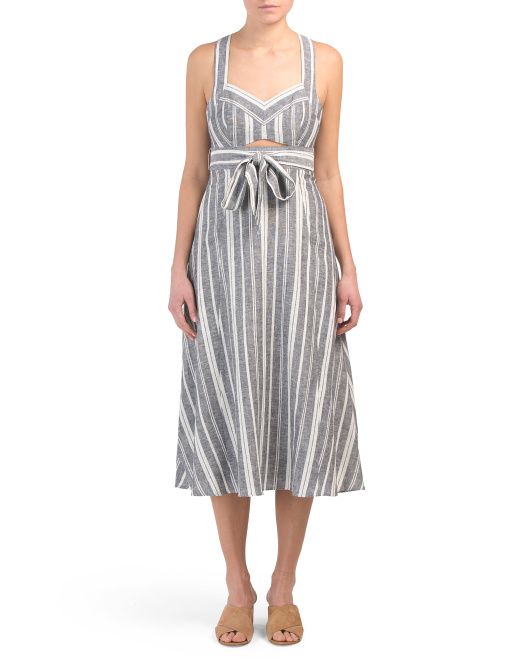 Linen Blend Striped Midi Dress | TJ Maxx