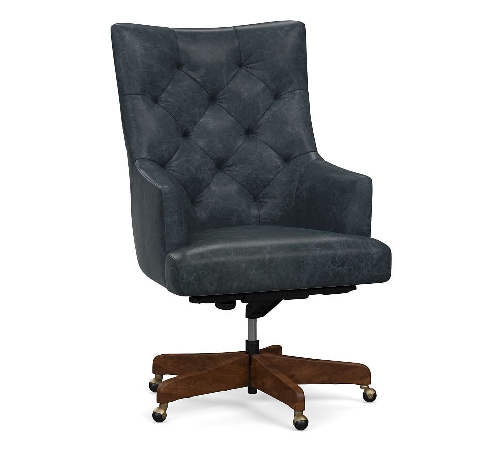 Radcliffe Tufted Leather Swivel Desk Chair | Pottery Barn (US)