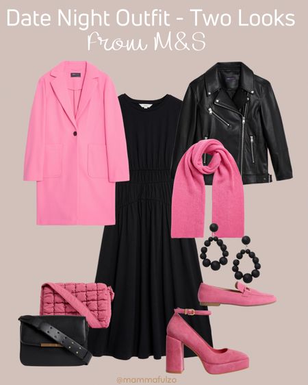 Date Night Outfit - One Dress, Two Looks 🩷🖤

Pink & Black Fashion 
Marks and Spencer 
Women’s fashion
Fashion inspired 
Blogger
OOTD
Leather jacket
Pink coat
Pink bag 
Heels or flats 
Big earrings 