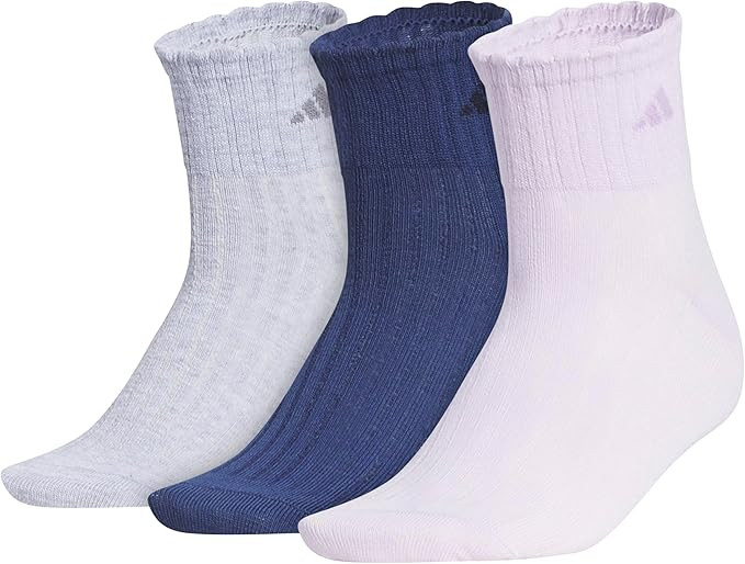 adidas Women's Scalloped Quarter Ankle Socks (3 Pairs) Ribbed Ruffle Socks | Amazon (US)