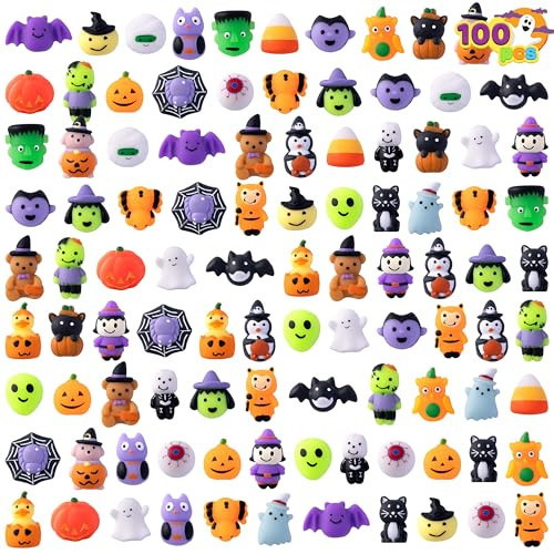 JOYIN 100 Pcs Halloween Mochi Squishy Toys for Kids Gift, Halloween Kawaii Sensory Stress Relief Toys for Halloween Party Favors Decor, Trick or Treats Classroom Prizes Goodie Bag Fillers | Amazon (US)
