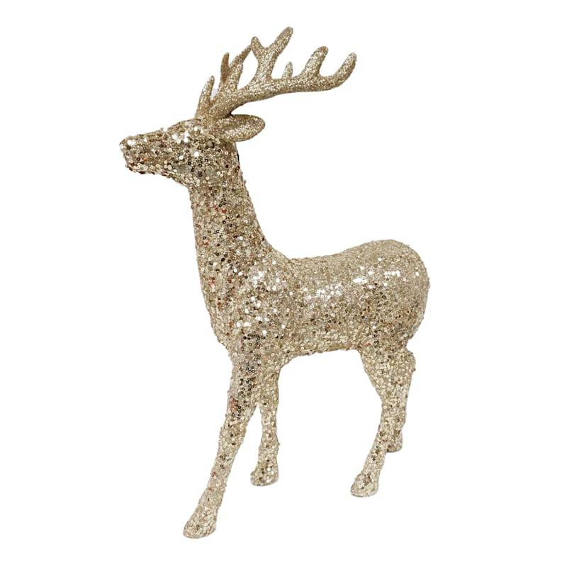 Gold Beaded & Sequin Standing Reindeer Decor, 18" | At Home