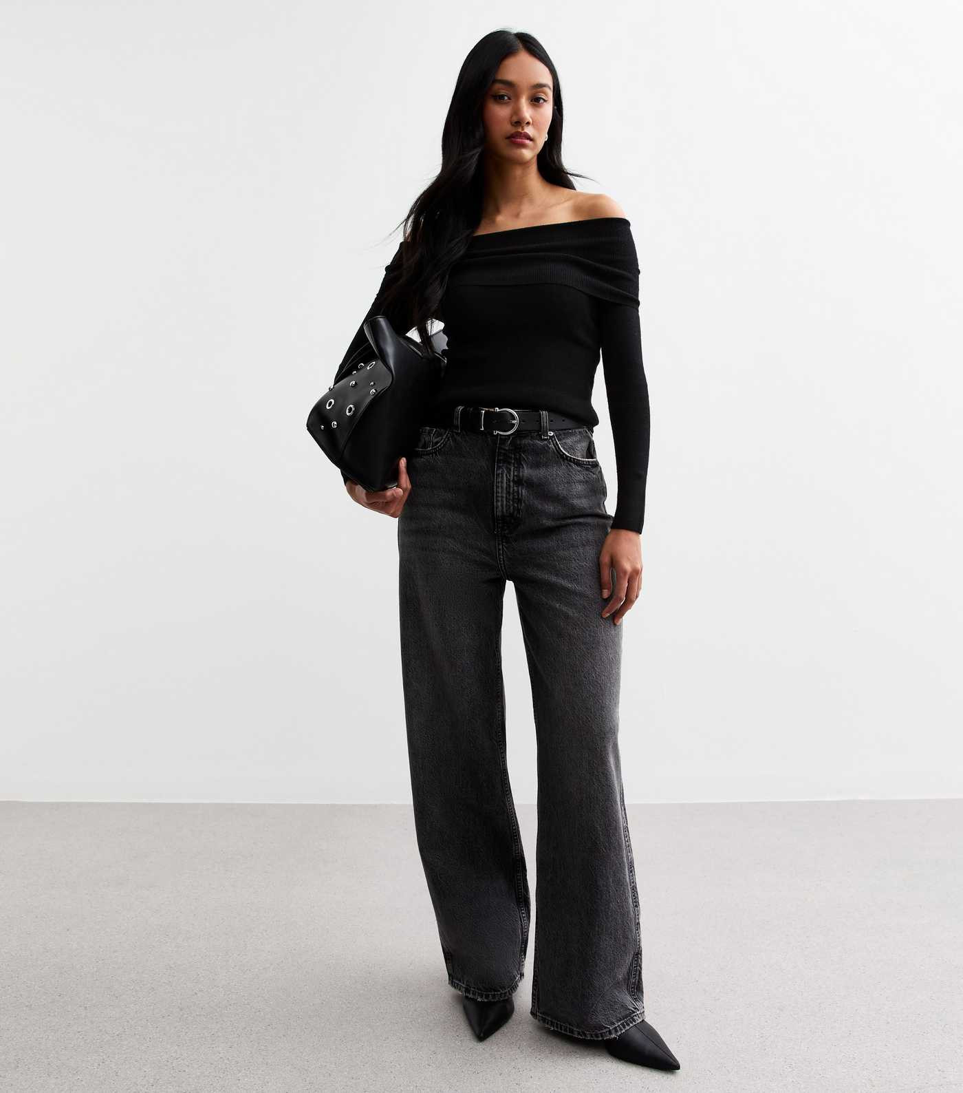 Black Ribbed Knit Bardot Top | New Look | New Look (UK)