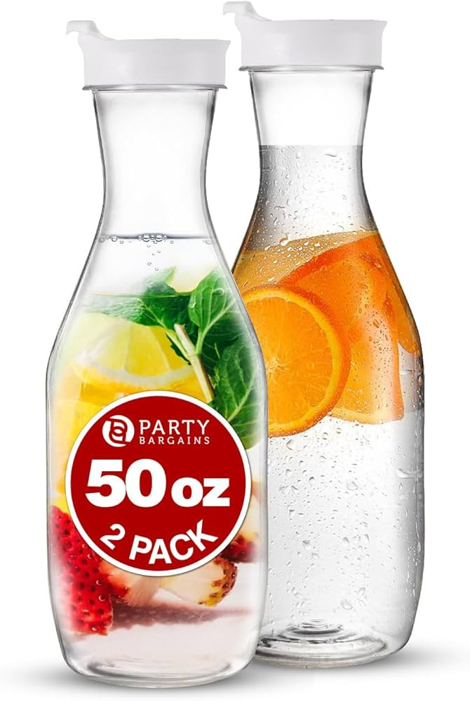 Party Bargains 50 oz. Plastic Carafe with Lids - Clear, 2 Count, White Flip Tab Lid Premium Quali... | Amazon (US)