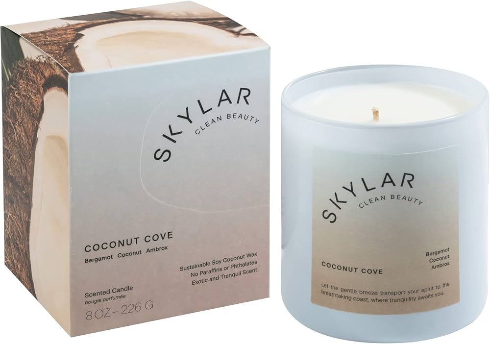 Skylar Coconut Cove Candle, Non-Toxic Clean-Burning Candles with Soy Coconut Wax, Fresh Soy Candl... | Amazon (US)