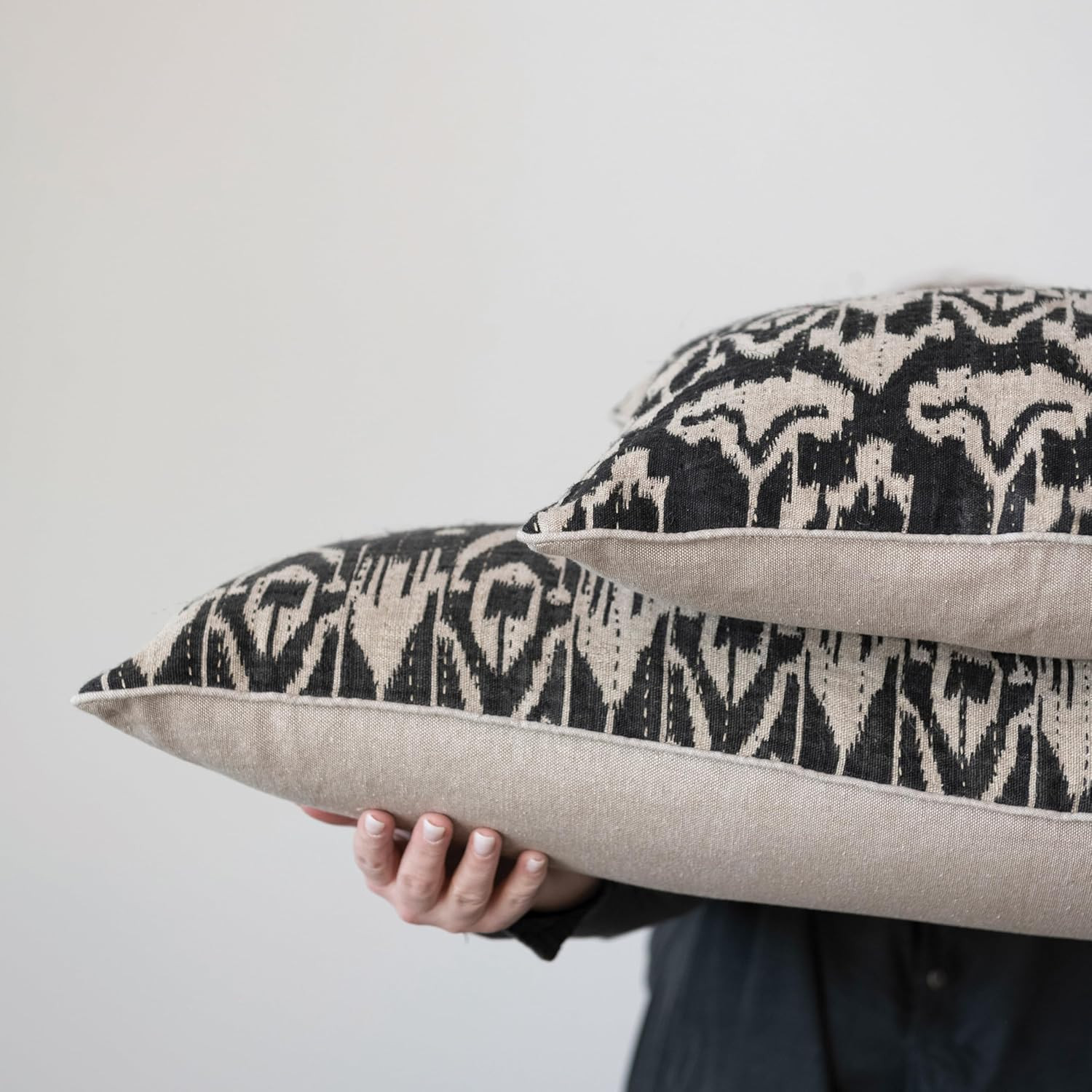 Creative Co-Op Woven Linen Ikat Print, Embroidery, Piping and Chambray Back, Black and White Pill... | Amazon (US)